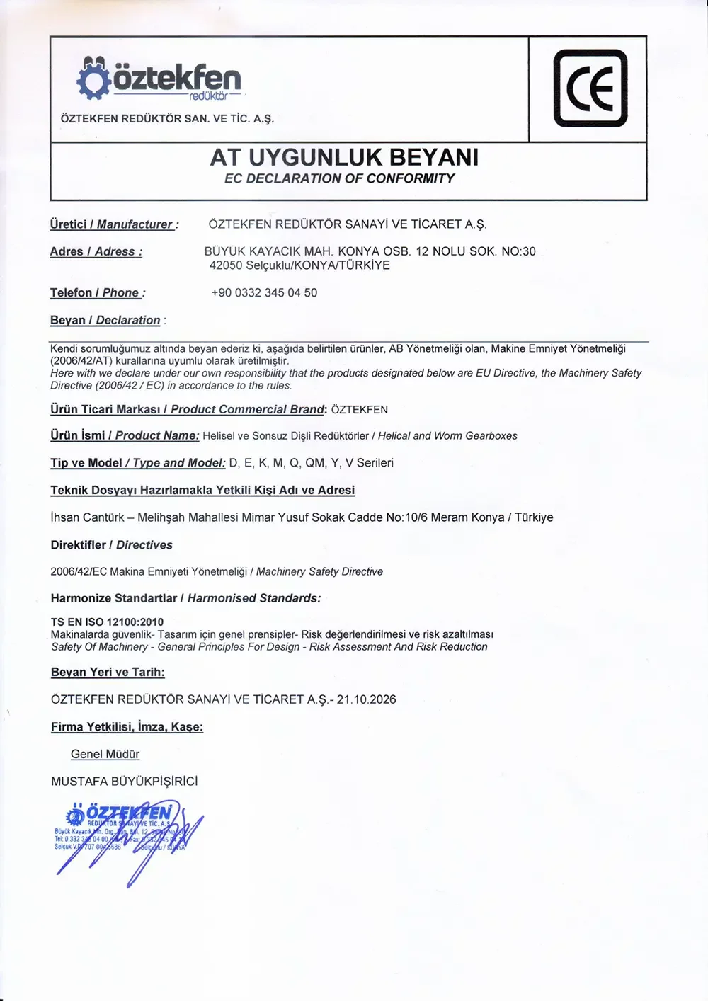 AT Uygunluk Beyanı